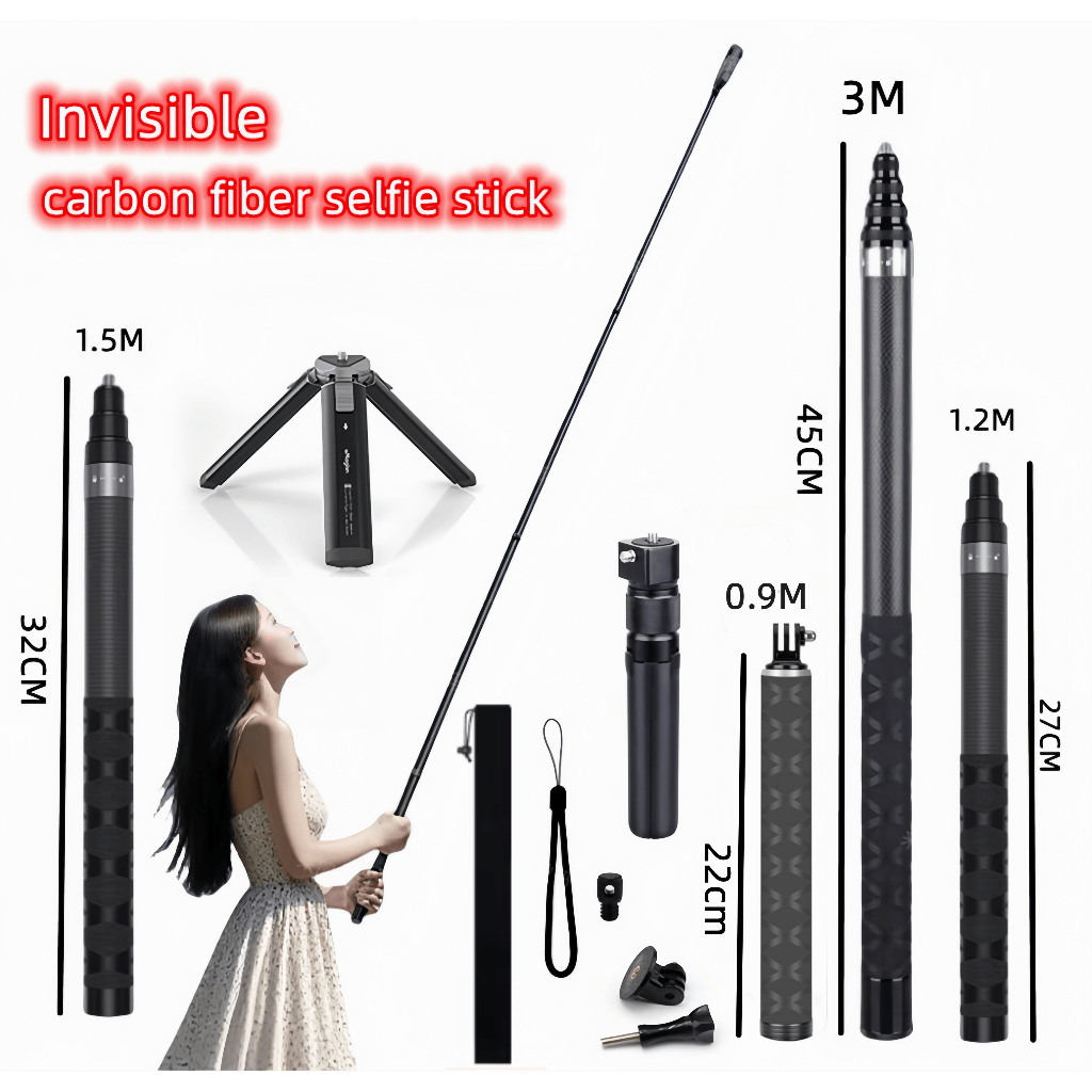 Gậy Selfie vô hình 3M / 1.2M cho DJI Osmo 360 / Nano / Action 6 5 Pro / Insta360 X5 / X4 Air / GO Ul