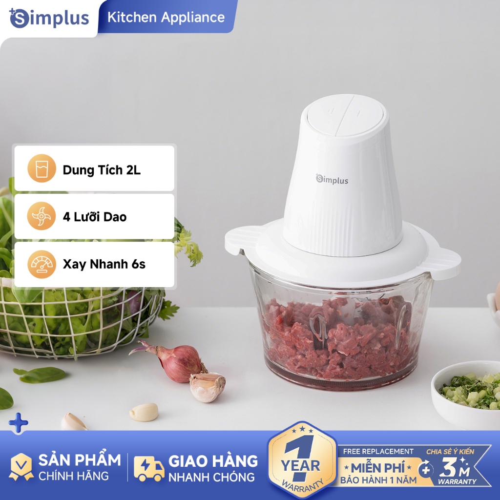 Simplus Máy xay thịt Tự Động 2L - Điều Khiển Bằng Nút Ấn Không Dây - DDJR004 - Bảo Hành 1 Năm 1 Đổi 1