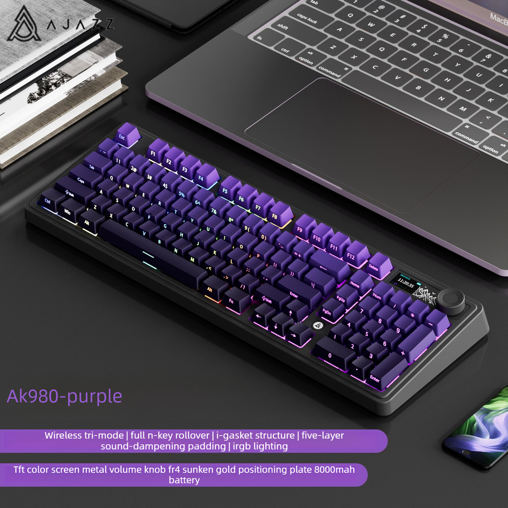 Bàn phím cơ không dây và có dây AJAZZ AK980 có màn hình, Núm vị trí ánh sáng dưới RGB Tùy chỉnh ký t