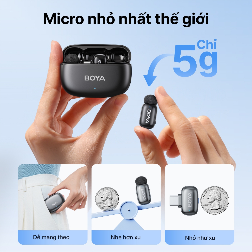 BOYA mini 2 Micro Không Dây Ve Áo AI Khử Tiếng Ồn Mic Siêu Mini Cho Vlogging | BigBuy360 - bigbuy360.vn