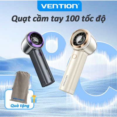 Vention Quạt Tay Mini Chính Hãng Cao Cấp - 100 Cấp Độ Gió Siêu Êm, Màn Hình LED, Pin 8 Tiếng, Sạc USB Tiện Lợi, Nhỏ Gọn Dùng Cho Ô Tô, Du Lịch, Văn Phòng