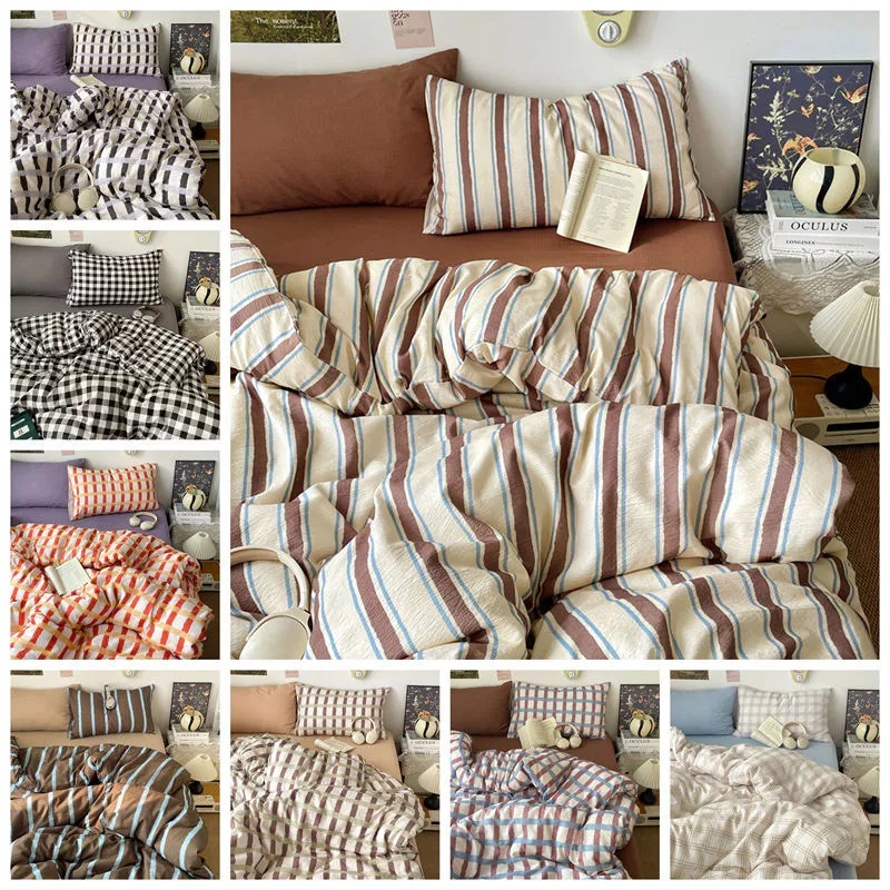 Bộ Drap giường 3 / 4IN1 Bộ chăn Drap giường kẻ sọc / sọc Bộ chăn ga gối kẻ sọc