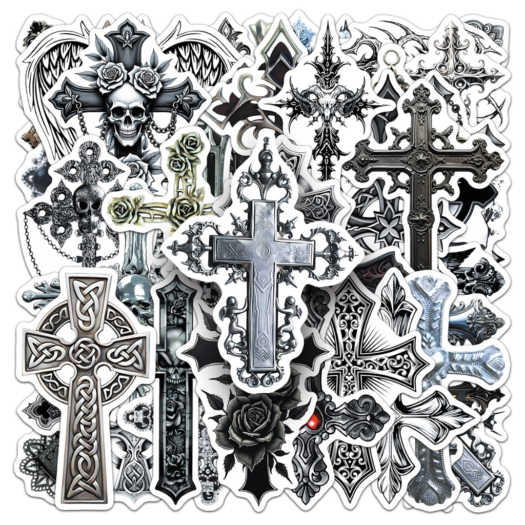 10 / 50 Phong Cách Gothic vintage cross Sticker notebook DIY Chất Liệu Miếng Dán Chống Thấm Nước