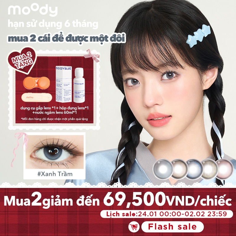 [lens moody 6 tháng mẫu đa dạng – 01 chiếc] Kính áp tròng moody 6 tháng màu Xanh Trầm, phong cách ng