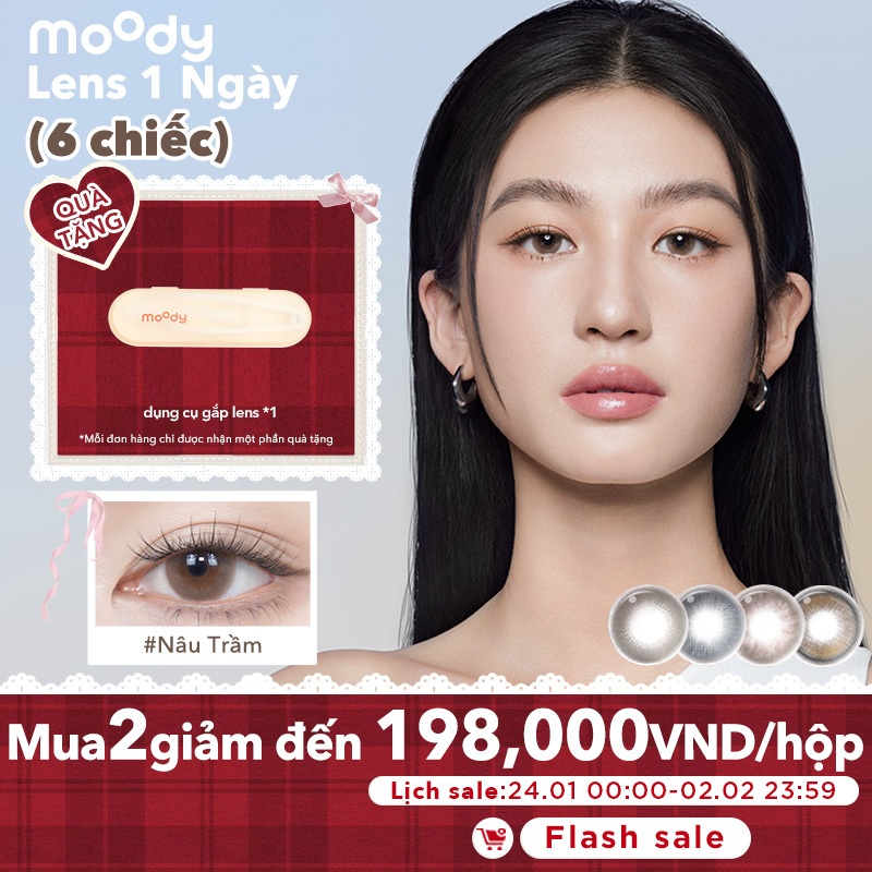 [moody silicone hydrogel] 06 chiếc lens 1 ngày moody  silicone hydrogel màu nâu/đen tự nhiên, độ cận