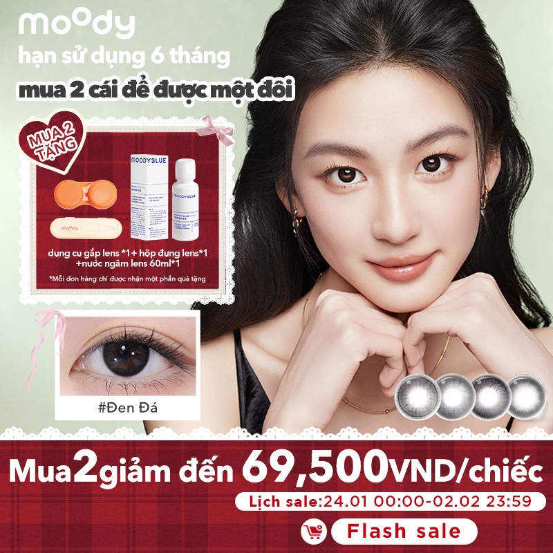 [lens moody 6 tháng dòng kinh điển - 01 chiếc] Kính áp tròng 6 tháng moody màu Đen Đá, có độ cận 0-7