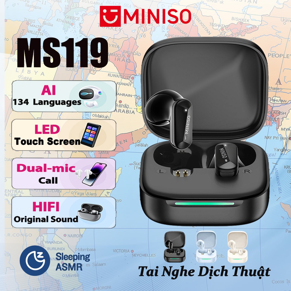 [Mới 2026] MINISO MS119 Tai nghe dịch thuật AI HIFI Tai nghe Bluetooth Hai micrô Giảm tiếng ồn cuộc gọi tai nghe không dây Chống nước IPX5 | BigBuy360 - bigbuy360.vn