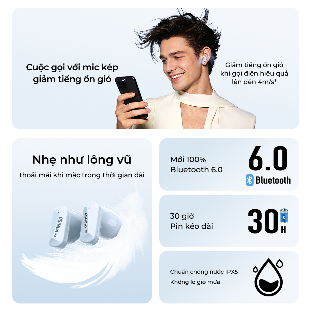 [Mới 2026] MINISO MS119 Tai nghe dịch thuật AI HIFI Tai nghe Bluetooth Hai micrô Giảm tiếng ồn cuộc gọi tai nghe không dây Chống nước IPX5 | BigBuy360 - bigbuy360.vn