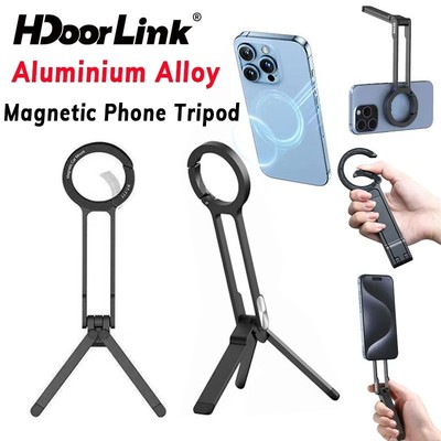 Giá đỡ điện thoại từ tính bằng hợp kim nhôm HdoorLink, có tay cầm gập gọn, tương thích với iOS 17/16/15/14, kèm móc khóa carabiner.