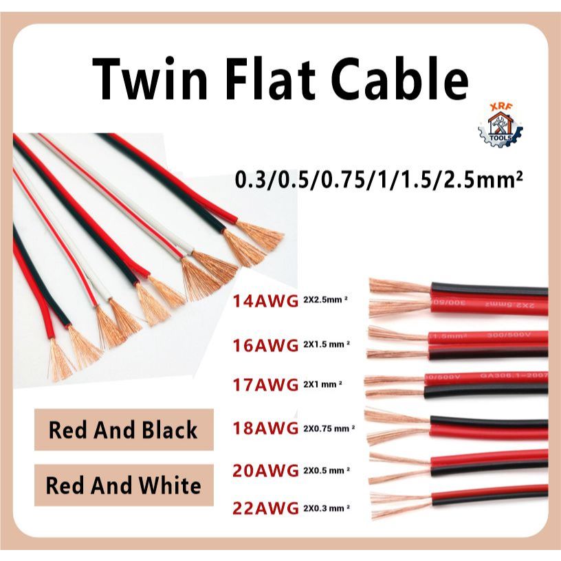 RVB Đỏ Và Đen Đôi Flat CableRed Và Đen Đỏ Trắng Đôi Flat CableRed Và Đen 22AWG 20AWG 18AWG 17AWG 16A