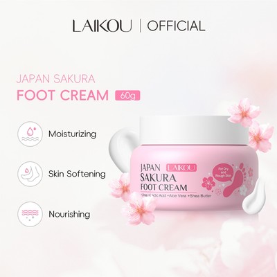 Kem Dưỡng Chân Sakura LAIKOU Nhật Bản 60g | Kem làm mềm dưỡng ẩm sâu cho bàn chân khô | Chăm sóc nhẹ nhàng Urea & lô hội