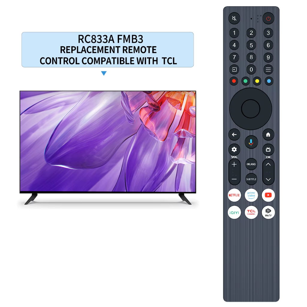TCL QLED TV 32S5K 32 Inch Google TV RC833A FMB3 Điều khiển từ xa thay thế giọng nói cho Tivi TCL C64