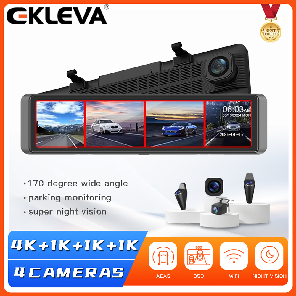 EKLEVA DVR ô tô 4K 11.26 "Gương 4 kênh Tầm nhìn ban đêm ADAS Màn hình đỗ xe 24H