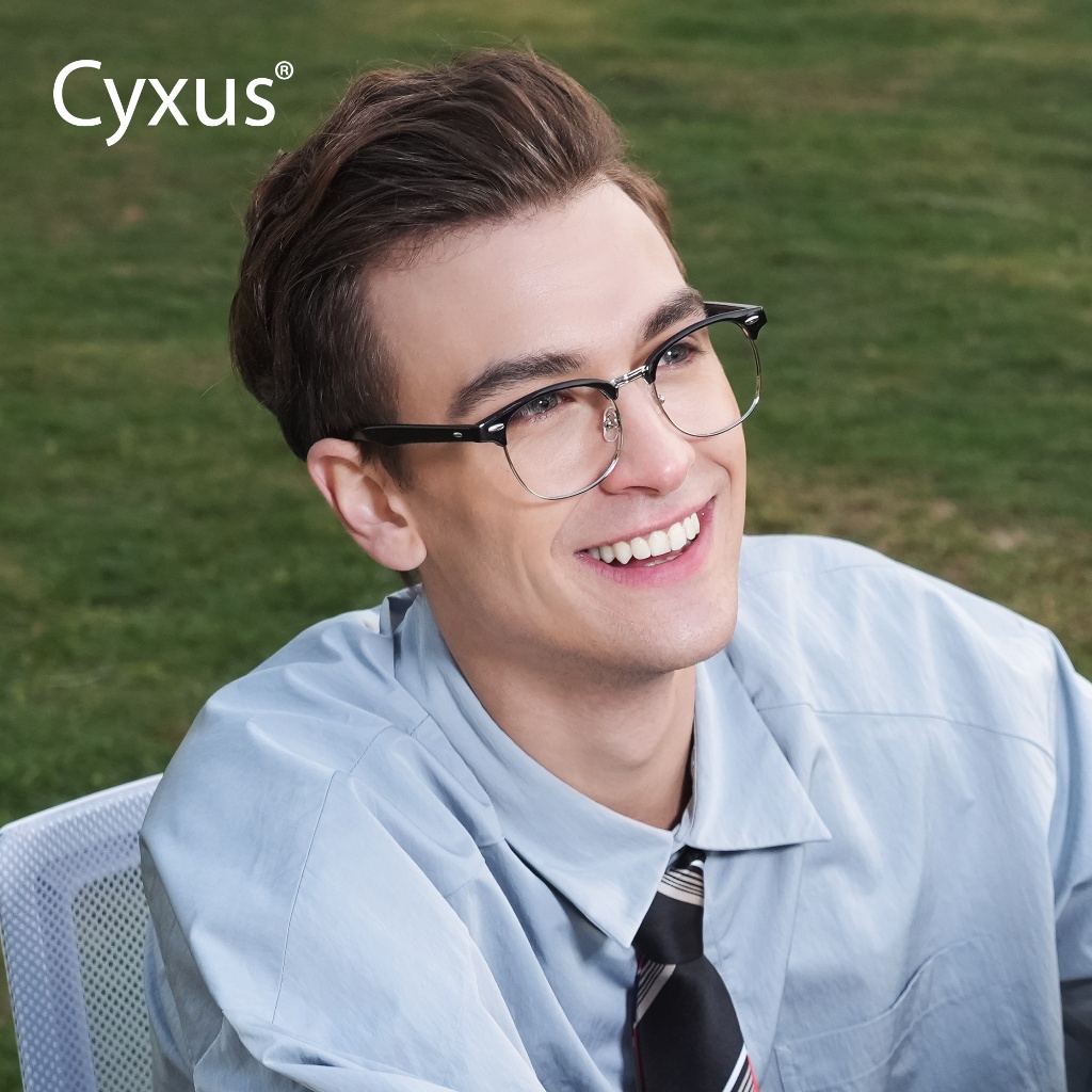 Cyxus Kính Chống Ánh Sáng Xanh Máy Tính Gọng Nửa Browline Giảm Mỏi Mắt Chống UV Nam Nữ 8056