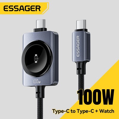 Essager 2 trong 1Type-C sang Type-C + Ap Watch S2-S11 Series SE Series Cáp sạc nhanh Ultra 100W tích hợp chip E-Marker