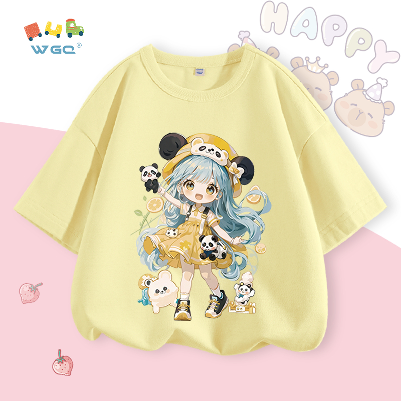 W.G.Q Áo thun cho bé gái , vải 100% Cotton mềm mại thoải mái , thoáng khí thấm mồ hôi in hình bé gái dễ thương