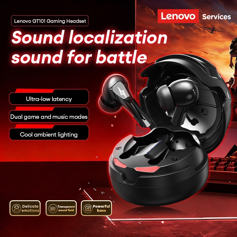 Tai nghe chơi game không dây Lenovo GT101 Bluetooth 6.0 có độ trễ thấp 45ms và thời gian chơi 30h cộng với âm thanh vòm 3D | BigBuy360 - bigbuy360.vn