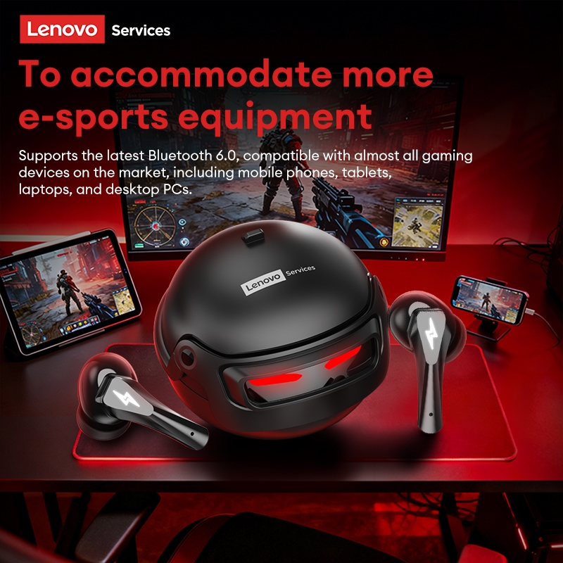 Tai nghe chơi game không dây Lenovo GT101 Bluetooth 6.0 có độ trễ thấp 45ms và thời gian chơi 30h cộng với âm thanh vòm 3D | BigBuy360 - bigbuy360.vn