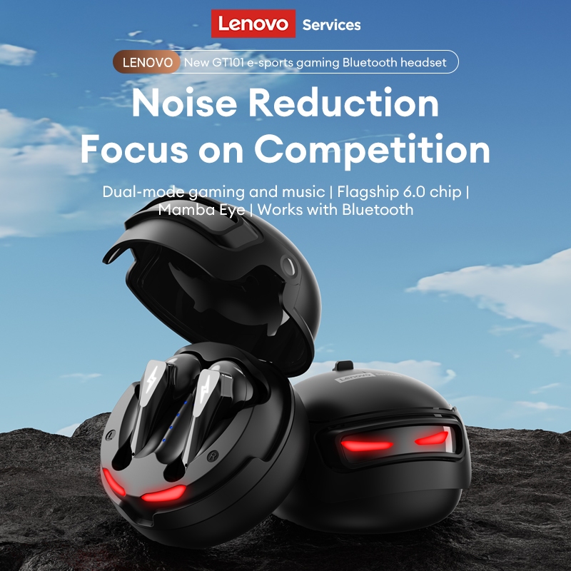 Tai nghe chơi game không dây Lenovo GT101 Bluetooth 6.0 có độ trễ thấp 45ms và thời gian chơi 30h cộng với âm thanh vòm 3D | BigBuy360 - bigbuy360.vn