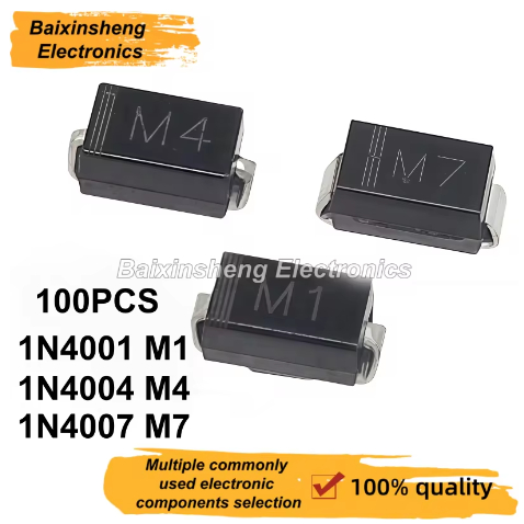 100 miếng, hoàn toàn mới 1N4001 M1, N4004 M4, N4007 M7, diode chỉnh lưu gắn bề mặt, gói SMA