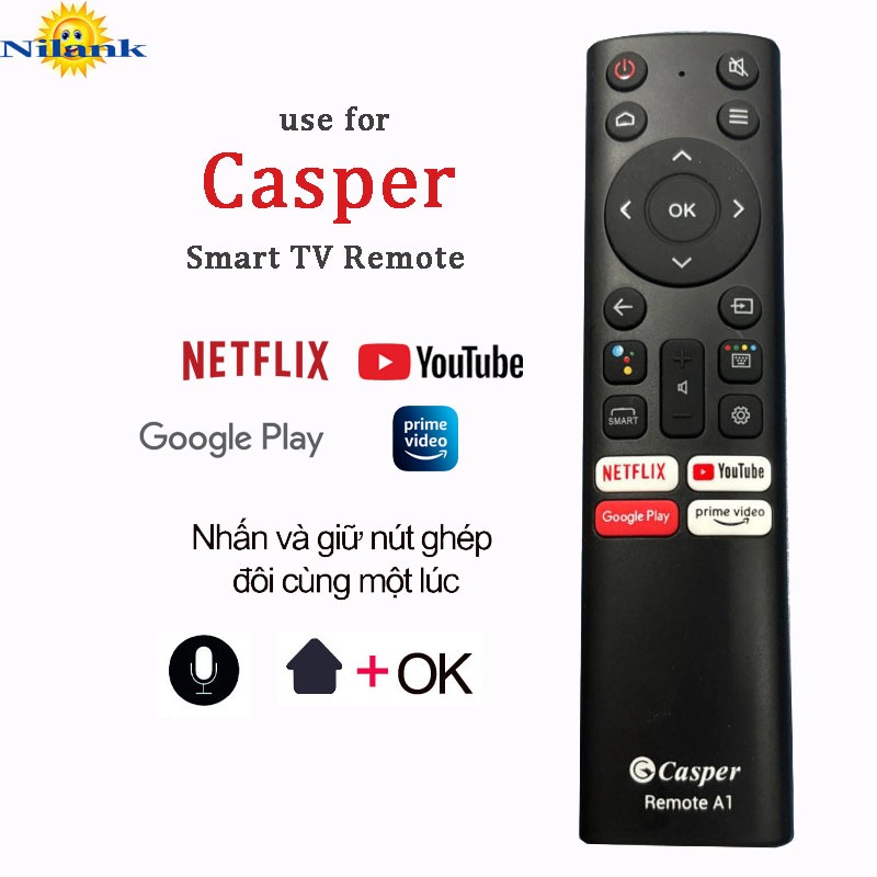 [Nilank] Remote Điều khiển Casper Smart TIVI giọng nói Remote A1 A2 Netflix/YouTube/Google Play