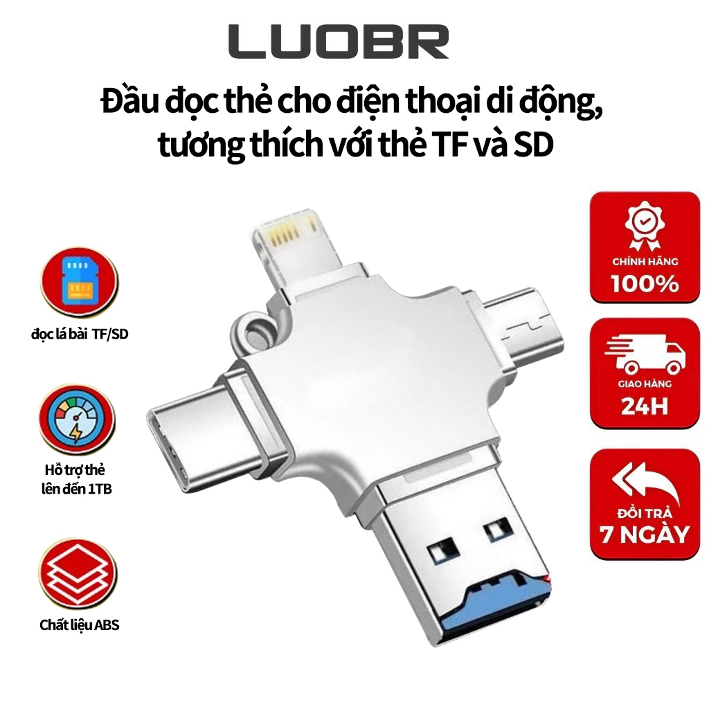 LUOBR Đầu Đọc Thẻ Nhớ Chuyển Đổi USB 3.0 Sang Type C 4 Trong 1 Tiện Dụng Cho…
