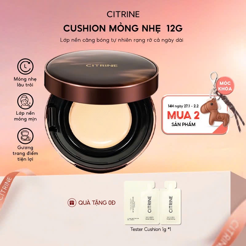 CITRINE Cushion [12g] - Mỏng Nhẹ, Tự Nhiên, Tệp Vào Da, Che Phủ Tốt