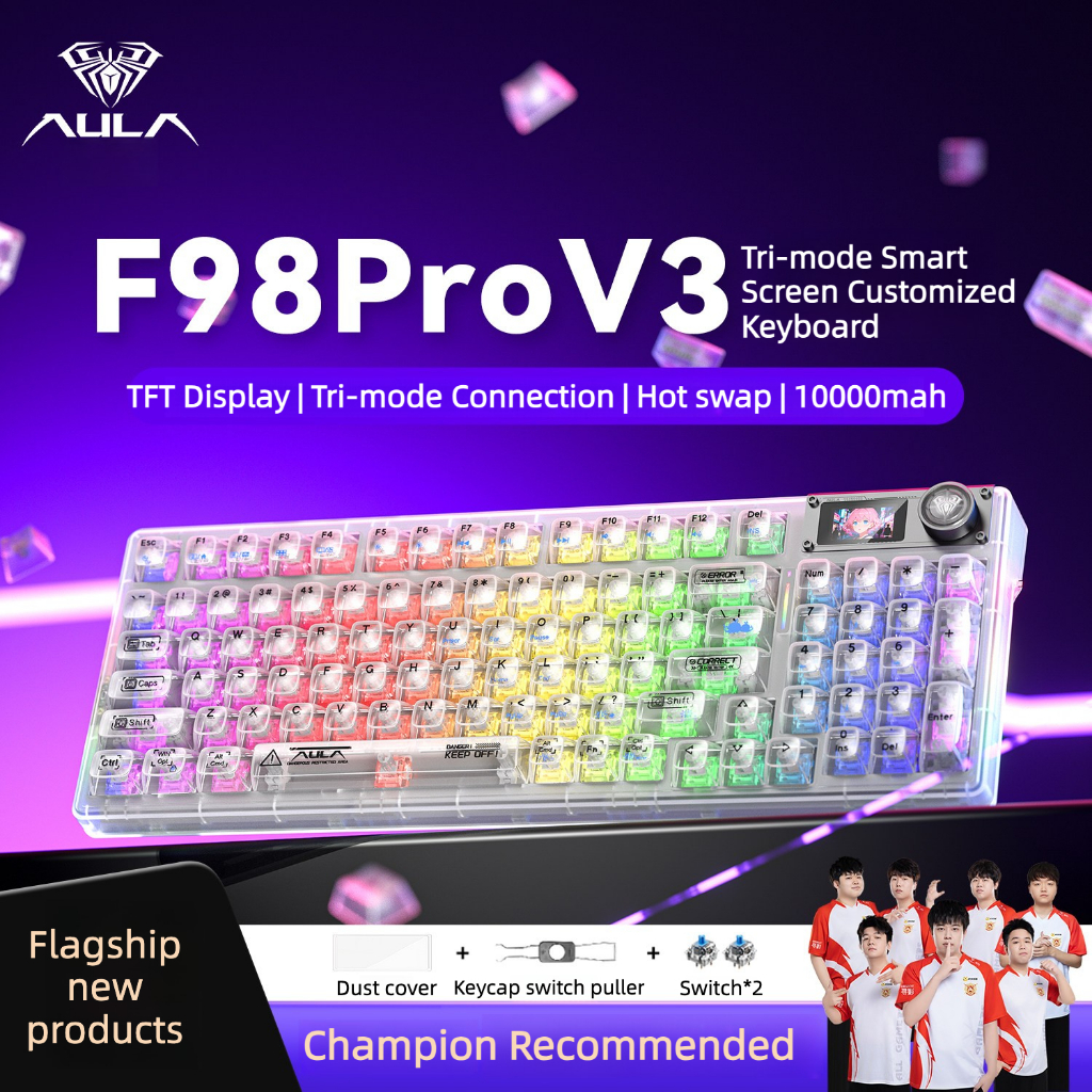 Hàng sẵn có Bàn phím cơ RGB trong suốt ba chế độ Aula F98pro V3 Màn hình tùy chỉnh Cấu trúc đệm nóng