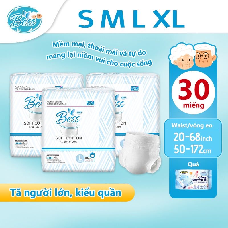 Tã người lớn siêu thấm Bess dành cho người có khả năng vận động hạn chế kích cỡ S-2XL (10 chiếc)