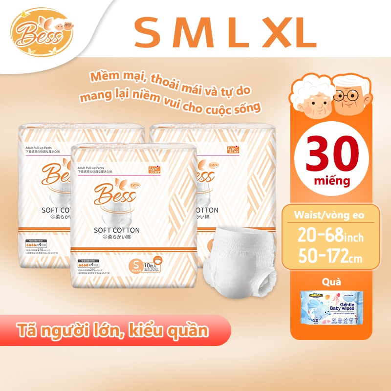 Tã/Bỉm Quần Người Lớn Bess Mỏng Nhẹ Chống Tràn Dành Cho Người Già Có Thể Tự Đi Lại Size S-XL (10pcs)