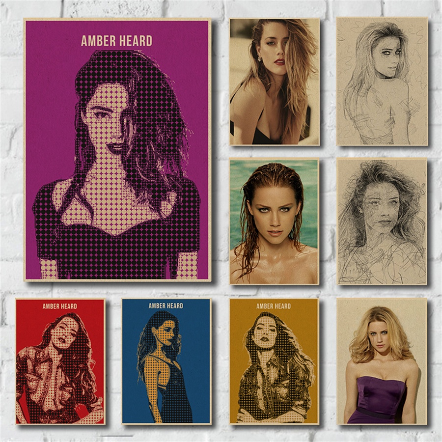 Amber Heard Tranh Poster Retro Giấy Kraft Ký Túc Xá Phòng Treo Tường Nghệ Thuật Trang Trí Nhà Poster