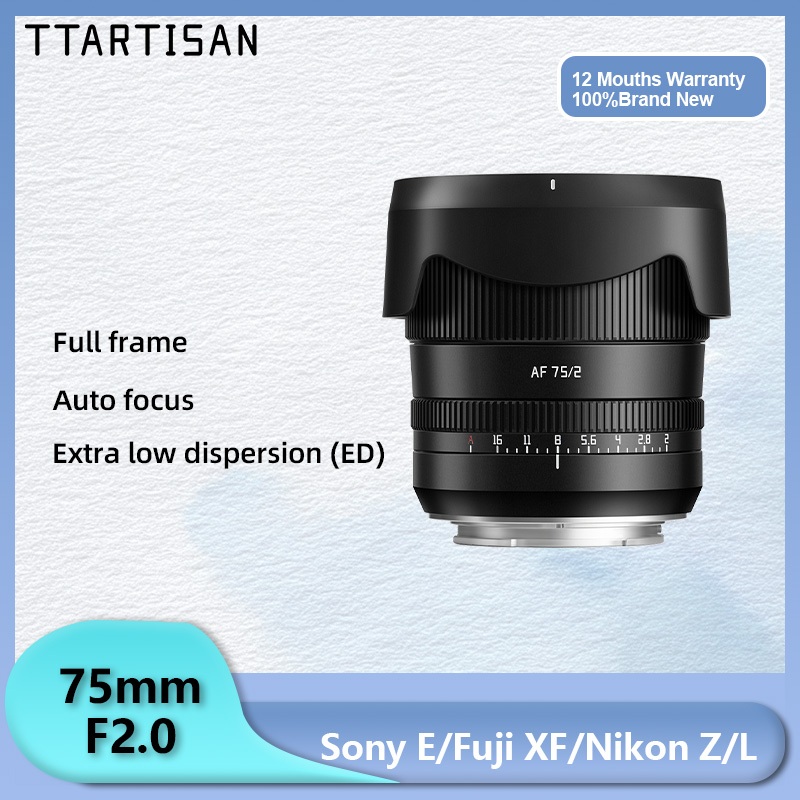 Ttartisan 75mm f2 AF Tự động lấy nét Full Frame Prime Focus chân dung Ống kính máy ảnh cho Sony E mo