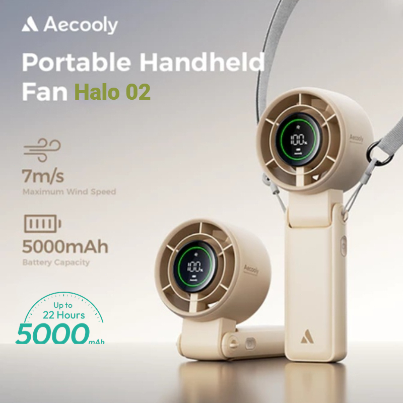 Aecooly Halo 02 quạt cầm tay Quạt di động 3 TRONG 1, Quạt cổ, Quạt bàn, Quạt cầm tay Turbo, Quạt sạc USB nhỏ 5000 mAh gió mạnh tốc độ cao | BigBuy360 - bigbuy360.vn