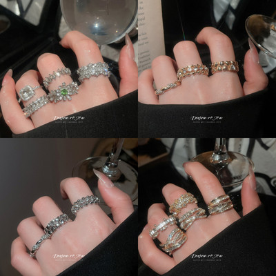 DREJEW 5 Chiếc Nhẫn Kim Cương Giả Nữ Nhiều Màu Lấp Lánh Sang Trọng Thiết Kế Tiệc Thời Trang Hàng Ngày Hợp Thời Trang Trang Phụ Kiện Trang Sức