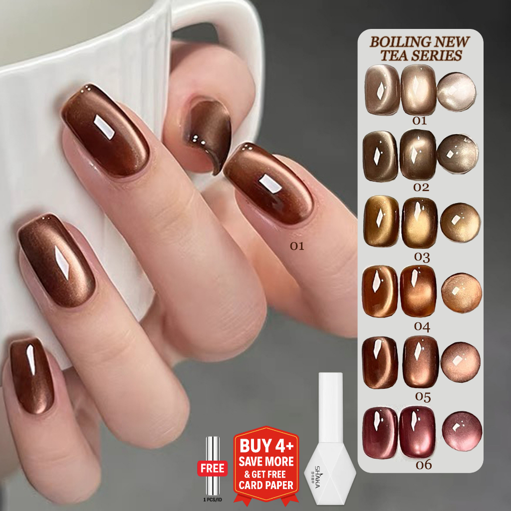 SHAKA Sơn Gel Mắt Mèo Sắc Trà 6 Màu Dịu Nhẹ Móng Nghệ Thuật Tông Màu Nâu Dễ Tháo Bền Màu UV Nails [S