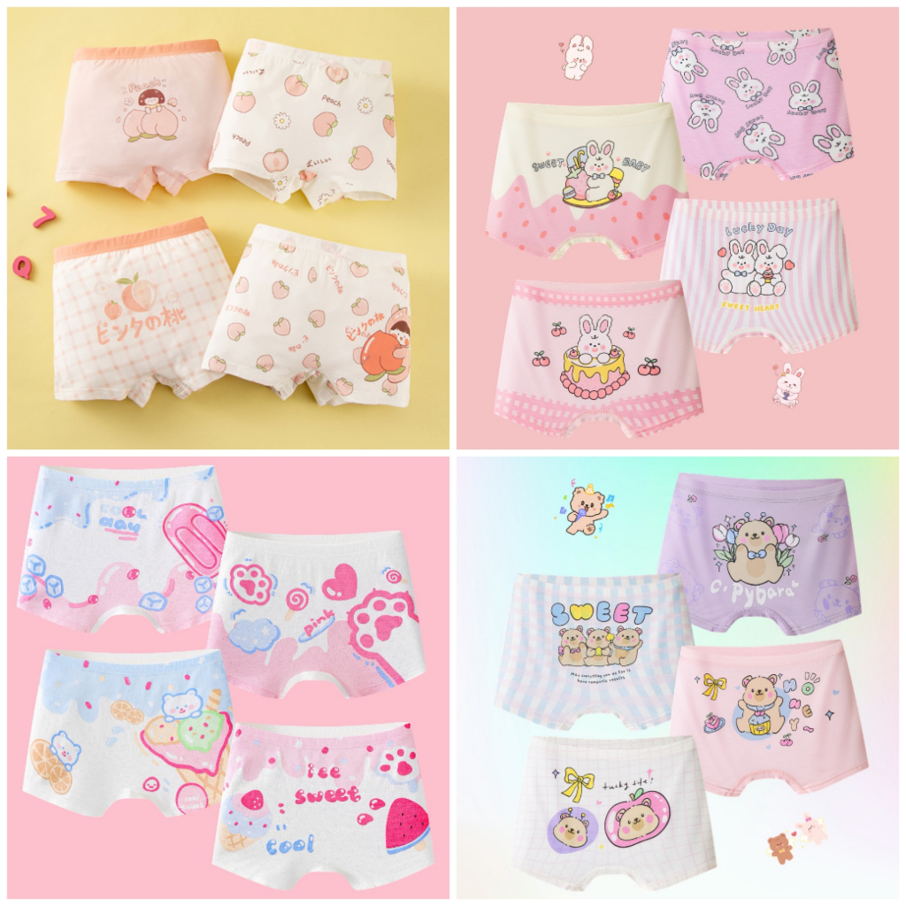 Combo 4 quần chíp bé gái/trẻ em-Cotton/Modal THẤM HÚT TỐT - Họa Tiết Dễ Thương - KHÁNG KHUẨN 10A - Co Giãn Mềm Mại (Size 8-52kg)