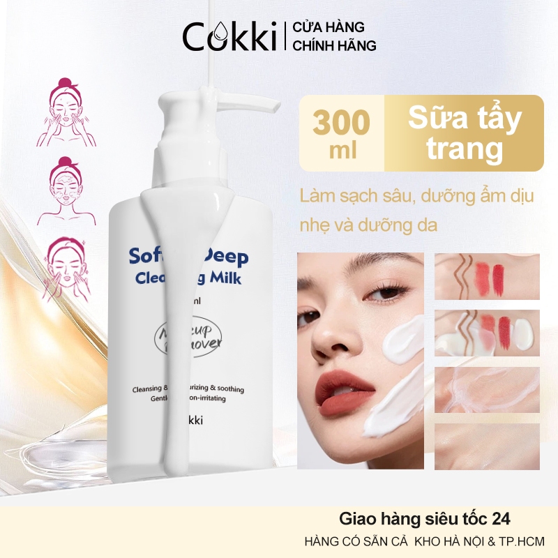Sữa Rửa Mặt Tẩy Trang Đa Năng Cokki 300ml - Làm Sạch Sâu Không Cần Bông - Dịu Nhẹ Cấp Ẩm Cho Mọi Da
