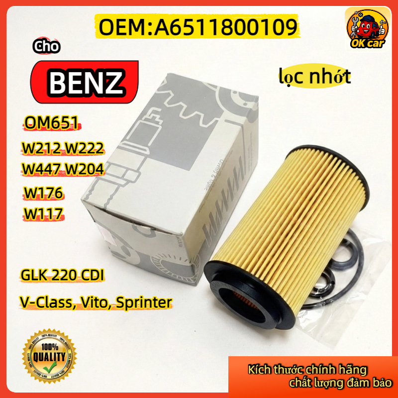 A6511800109 lọc nhớt ( lọc dầu ) Cho Mercedes OM651 ( Máy dầu ) GLK 220 CDI / V-Class / Vito / Sprin