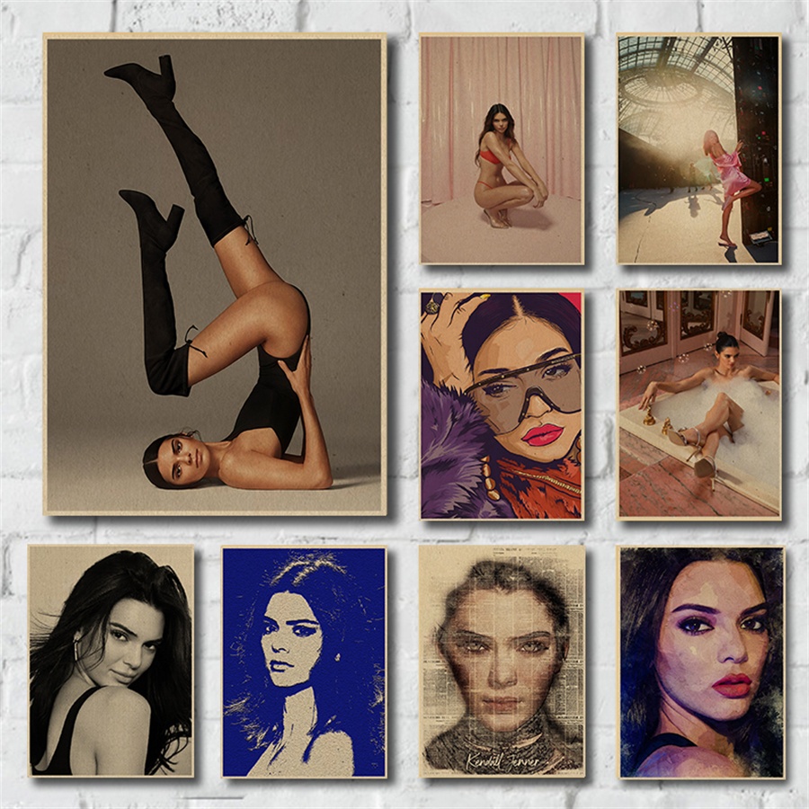 Kendall Jenner Tranh Poster Retro Giấy Kraft Ký Túc Xá Phòng Treo Tường Nghệ Thuật Trang Trí Nhà Pos