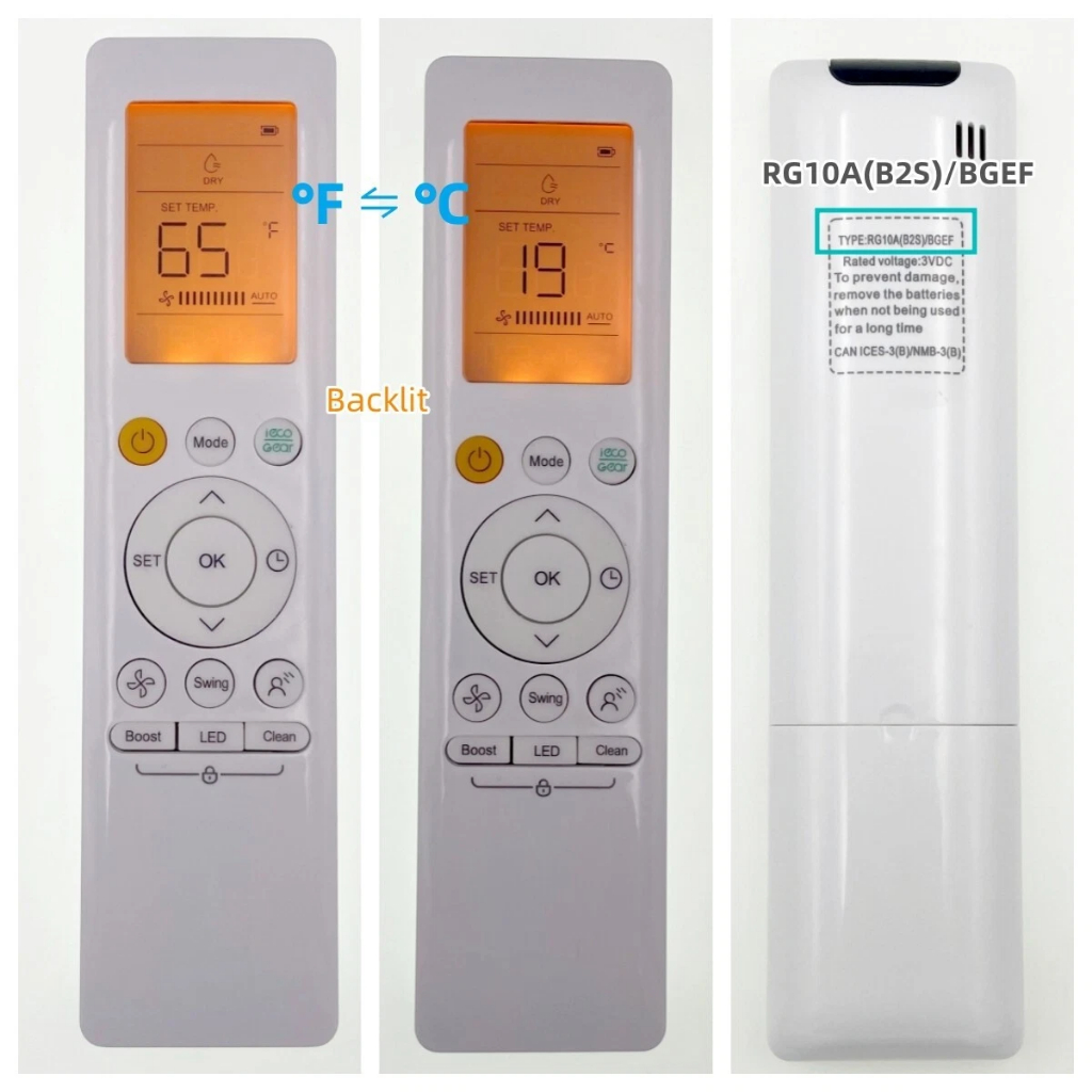 Điều khiển từ xa RG10A (B2S) / BGEF RG10A (B2S) BGEF cho điều hòa Midea có đèn nền.°F ⇌ °C