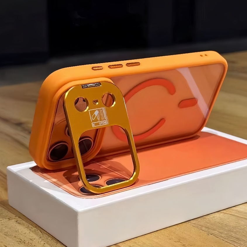 [Cập nhật / Vỏ cứng trong suốt acrylic khung kim loại / Cam] tương thích cho iPhone 11 13 14 15 16 17 pro max