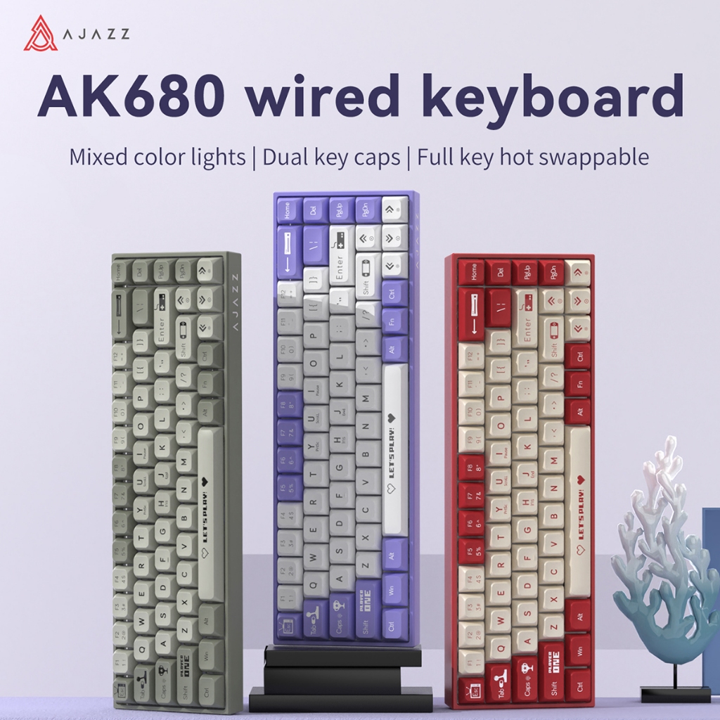 AJAZZ AK680 Là Bàn Phím Cơ Chơi Game Có Dây 68 Phím Có Thiết Kế Tối Giản Với Ánh Sáng RGB Hỗn Hợp. N