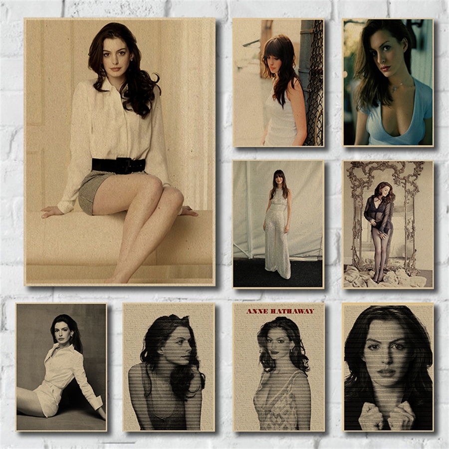 Anne Hathaway Tranh Poster Retro Giấy Kraft Ký Túc Xá Phòng Treo Tường Nghệ Thuật Trang Trí Nhà Post