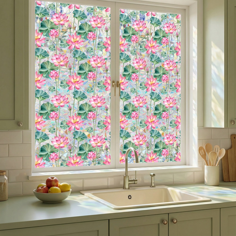Pink Lotus Flower Window Privacy Film Suncatcher Stain Glass Window Film Rainbow Window Ciling