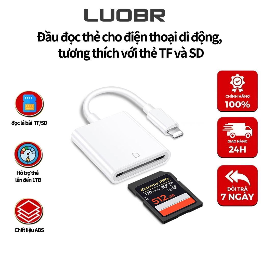 LUOBR Đầu đọc thẻ nhớ SD TF 2 trong 1 cho điện thoại IPh tương thích với tất…