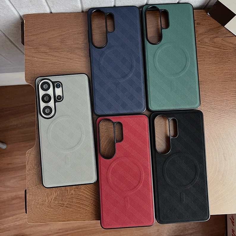 Thích hợp cho vỏ điện thoại Samsung S26 Ultra sạc không dây từ tính A17 A37 A57 Vỏ da kẻ sọc