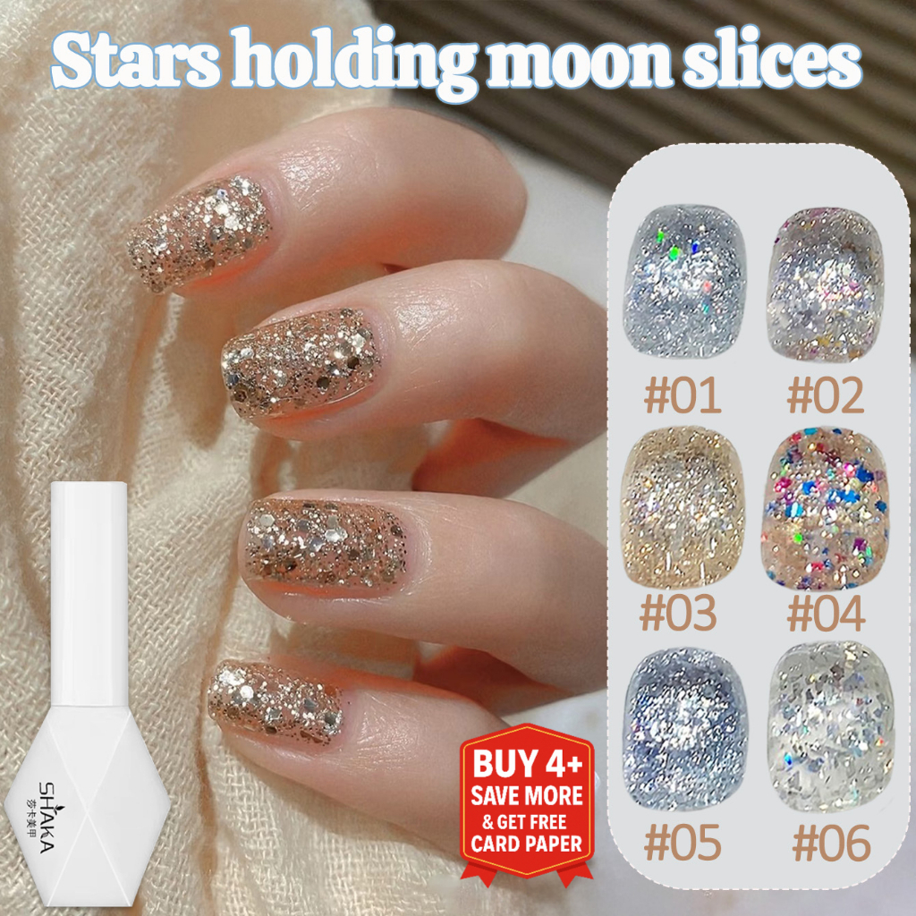 SHAKA Sơn Gel Sao Ôm Trăng 9 Màu Lấp Lánh Ngọt Ngào Móng Nghệ Thuật Dòng Siêu Lấp Lánh Tông Màu Vàng