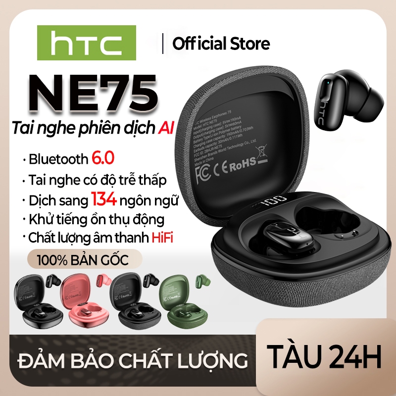 HTC NE75 Tai nghe dịch thuật AI Tai nghe Bluetooth 6.0 Chống ồn Tai nghe không dây nhét tai Chất lượng âm thanh HiFi Gọi điện thoại HD Tai nghe thể thao Có micro Chống nước | BigBuy360 - bigbuy360.vn