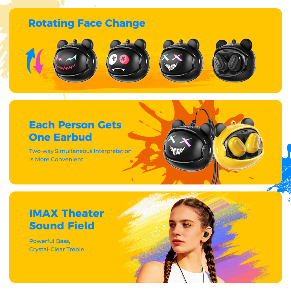 MINISO MS118 Tai nghe không dây thay đổi khuôn mặt mát mẻ Tai nghe Bluetooth chơi game âm nhạc HIFI Khử tiếng ồn thông minh Tai nghe dịch AI có dây buộc | BigBuy360 - bigbuy360.vn