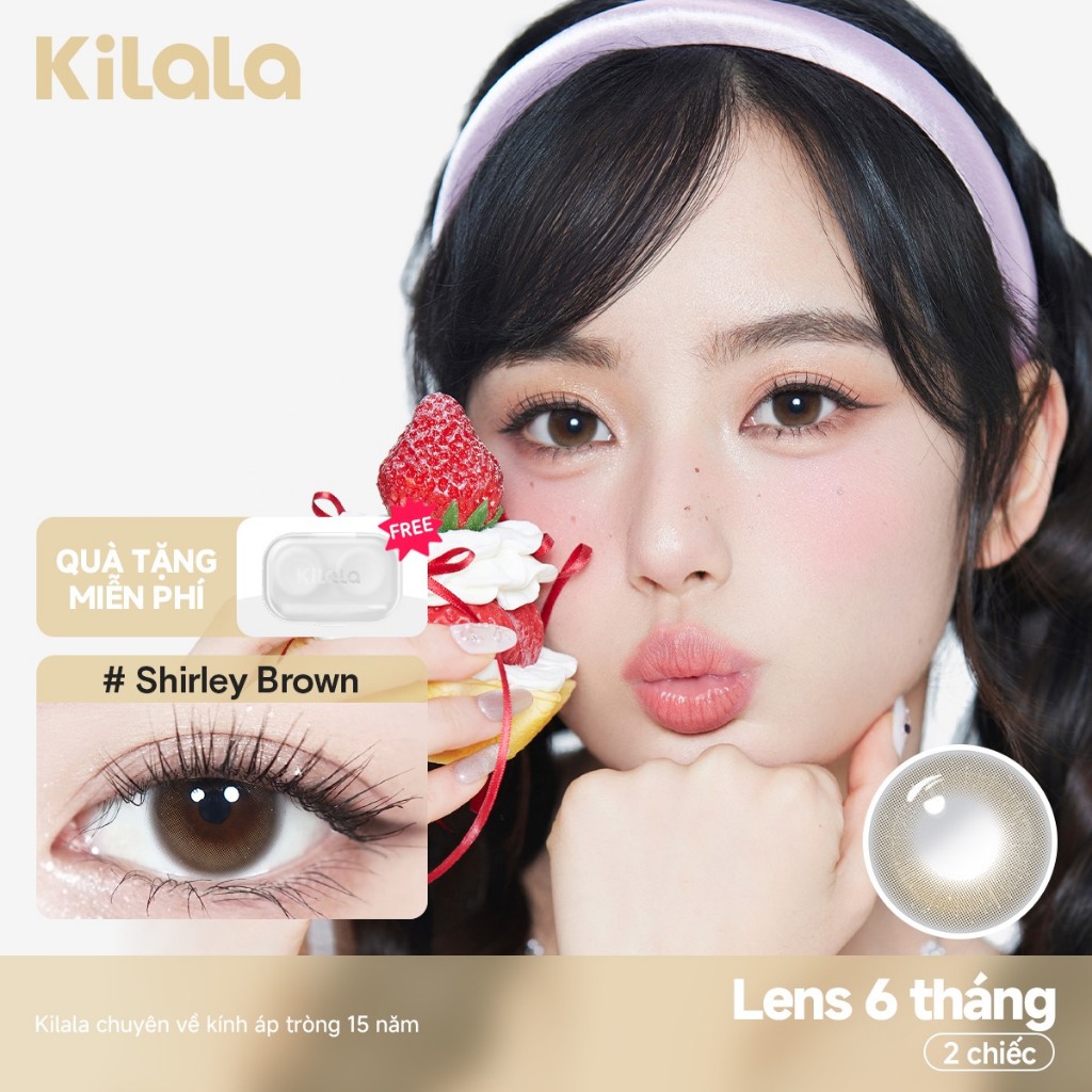 Kính áp tròng Kilala màu nâu Shirley Brown DIA 14.2mm  lens cận 6 tháng có độ (0-8) 1 cặp